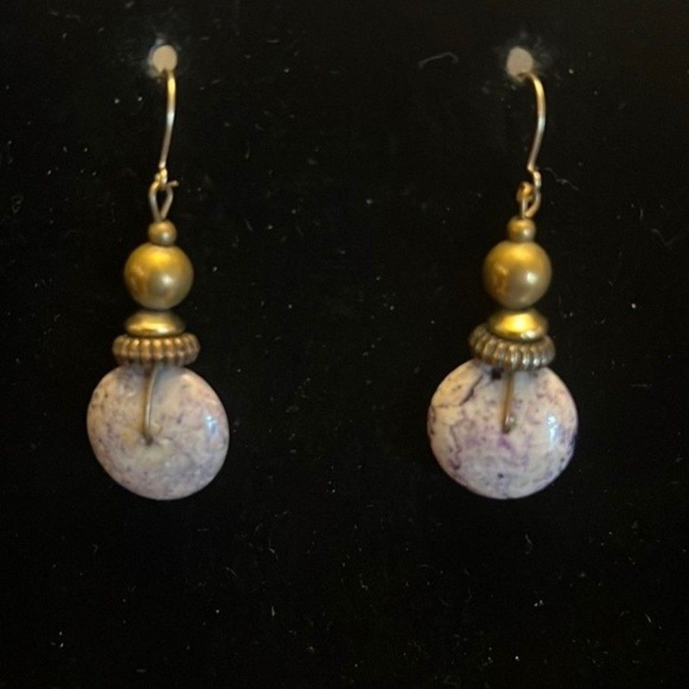 Handcrafted marbled stone earrings with gold detailing